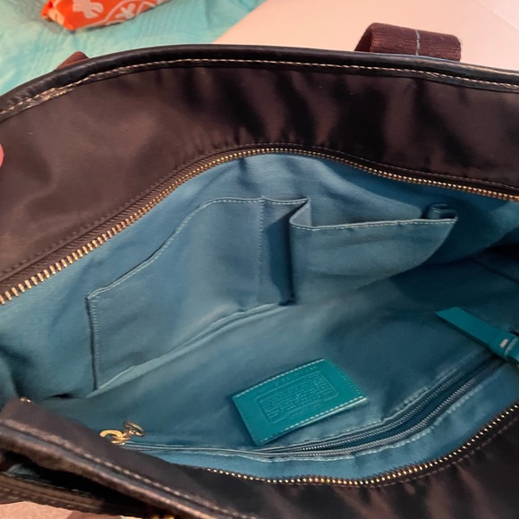 Coach Hampton Nylon Black Turquoise Tote - Picture 9 of 10